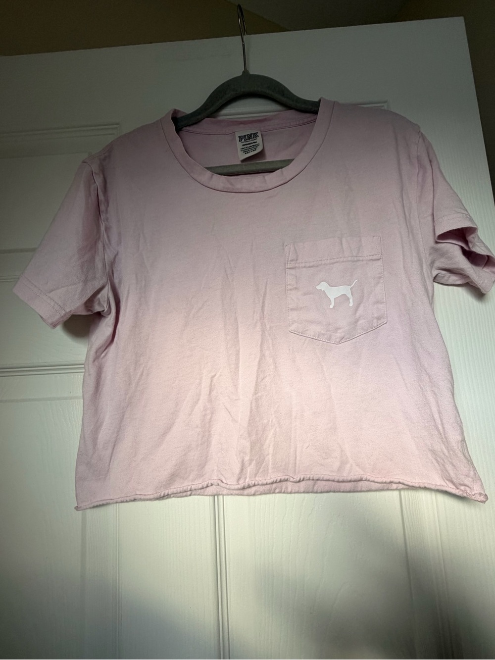 PINK Victoria's Secret Light Pink Girls' Short Sleeve Pocket Tee with Dog Logo